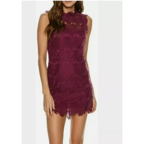 Free People Daydream Lace Mini Dress in Magenta, Large - Picture 3 of 7
